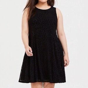 Torrid Black Lined Mesh Flocked Leopard Animal Print Trapeze Dress Size 3